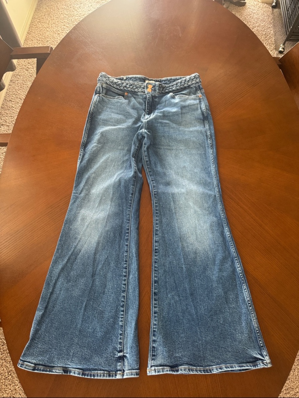 Wrangler Women's Faded Blue Flare Jeans with Braided Waist